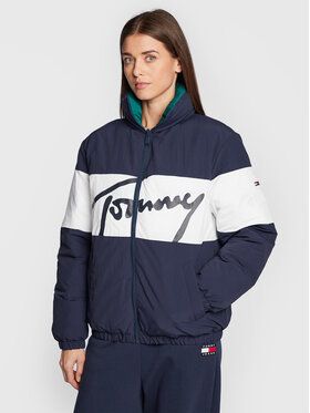 Tommy Jeans Vatovaná bunda Signature DW0DW14308 Tmavomodrá Oversize