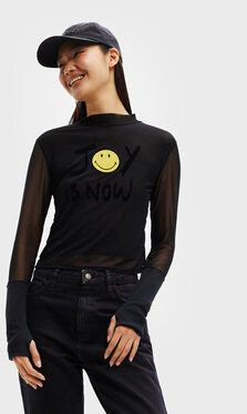 Desigual Blúzka SMILEY Ilusion 22WWTK38 Čierna Slim Fit