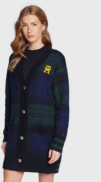Tommy Hilfiger Kardigán Tartan WW0WW36993 Tmavomodrá Regular Fit