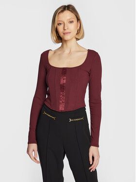 Guess Blúzka W3RP18 KB9E2 Bordová Slim Fit