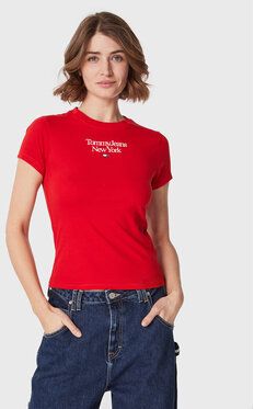 Tommy Jeans Tričko Essential Logo DW0DW14899 Červená Regular Fit