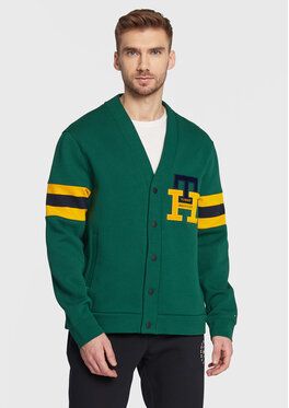 Tommy Hilfiger Kardigán Icon Monogram MW0MW29333 Zelená Relaxed Fit