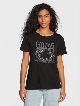 Guess Tričko W3RI21 K9SN1 Čierna Regular Fit