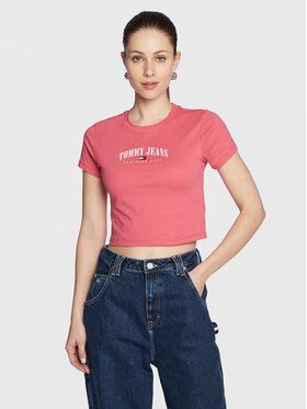 Tommy Jeans Tričko Essential Logo DW0DW14910 Ružová Cropped Fit