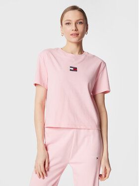 Tommy Jeans Tričko Center Badge DW0DW10404 Ružová Regular Fit
