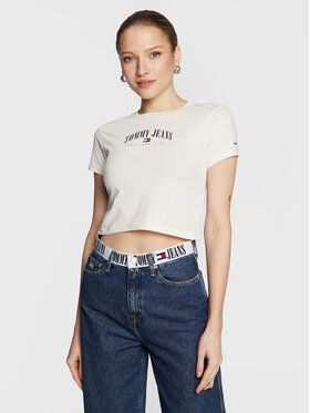 Tommy Jeans Tričko Essential Logo 2 DW0DW14910 Biela Cropped Fit