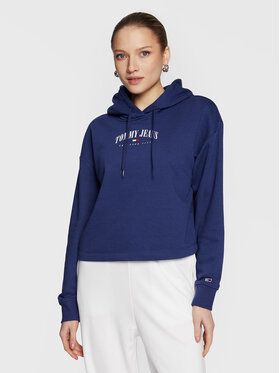 Tommy Jeans Mikina Essential Logo DW0DW14852 Tmavomodrá Relaxed Fit