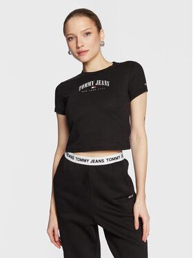 Tommy Jeans Tričko Essential Logo 2 DW0DW14910 Čierna Cropped Fit