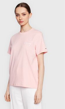 Tommy Jeans Tričko Signature DW0DW12940 Ružová Relaxed Fit