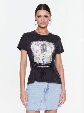 Guess Tričko Rocker Roses W3RI10 K9RM3 Čierna Slim Fit