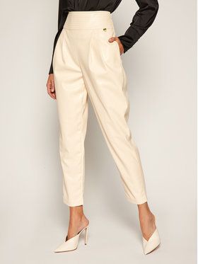 TwinSet Kožené nohavice 202TP2061 Béžová Regular Fit