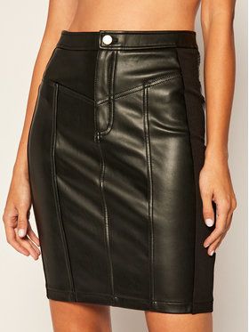 Calvin Klein Jeans Kožená sukňa Pencil J20J214186 Čierna Slim Fit