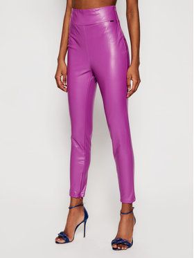 Guess Kožené nohavice Priscilla W1RB25 WBG60 Fialová Slim Fit