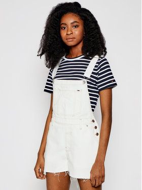 Tommy Jeans Nohavice na traky Dungaree DW0DW10109 Biela Oversize