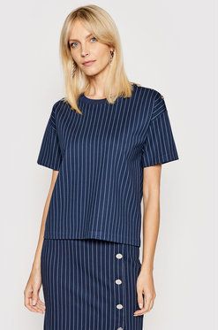 Lauren Ralph Lauren Tričko Pinstripe Ponte 200831510001 Tmavomodrá Straight Fit