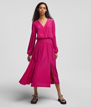 Šaty Karl Lagerfeld V Neck Silk Midi Dress