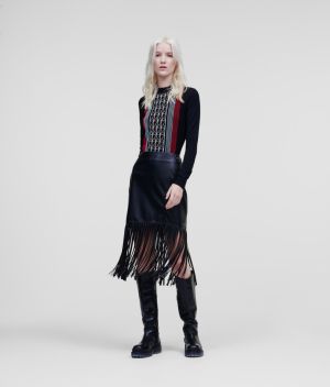 Sukňa Karl Lagerfeld Faux Leather Skirt W/ Fringes galéria