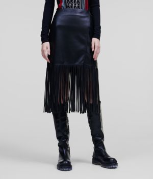 Sukňa Karl Lagerfeld Faux Leather Skirt W/ Fringes galéria