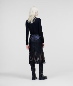 Sukňa Karl Lagerfeld Faux Leather Skirt W/ Fringes galéria