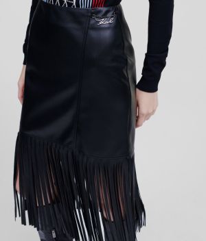 Sukňa Karl Lagerfeld Faux Leather Skirt W/ Fringes galéria