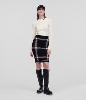 Sukňa Karl Lagerfeld Knitted Check Pencil Skirt