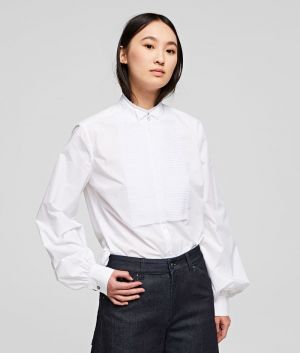 Košeľa Karl Lagerfeld Pleated Plastron Poplin Shirt