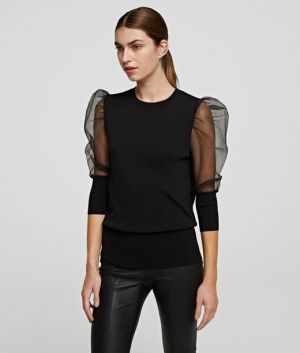 Sveter Karl Lagerfeld Organza Sleeve Sweater