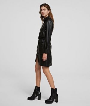 Šaty Karl Lagerfeld Faux Leather Shirt Dress galéria