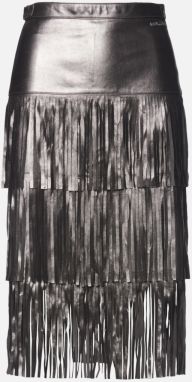 Sukňa Karl Lagerfeld Faux Leather Fringe Skirt