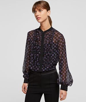 Blúzka Karl Lagerfeld Karl Tetris Print Silk Blouse