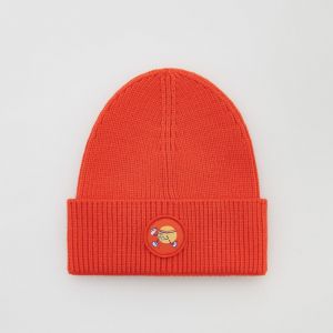 Reserved - Čiapka beanie z prúžkovaného úpletu s prímesou viskózy - Oranžová