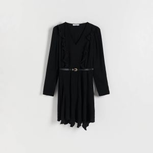 Reserved - Viskózové šaty s opaskom - Čierna