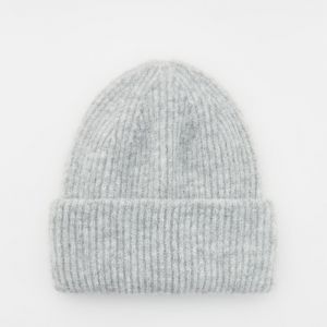 Reserved - Čiapka beanie z prúžkovaného úpletu - Svetlošedá