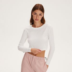 Reserved - Bavlnené tričko s dlhými rukávmi - Krémová