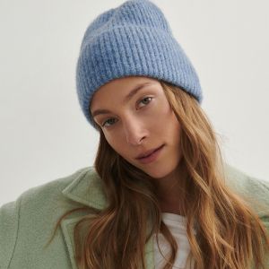 Reserved - Úpletová čiapka beanie - Modrá