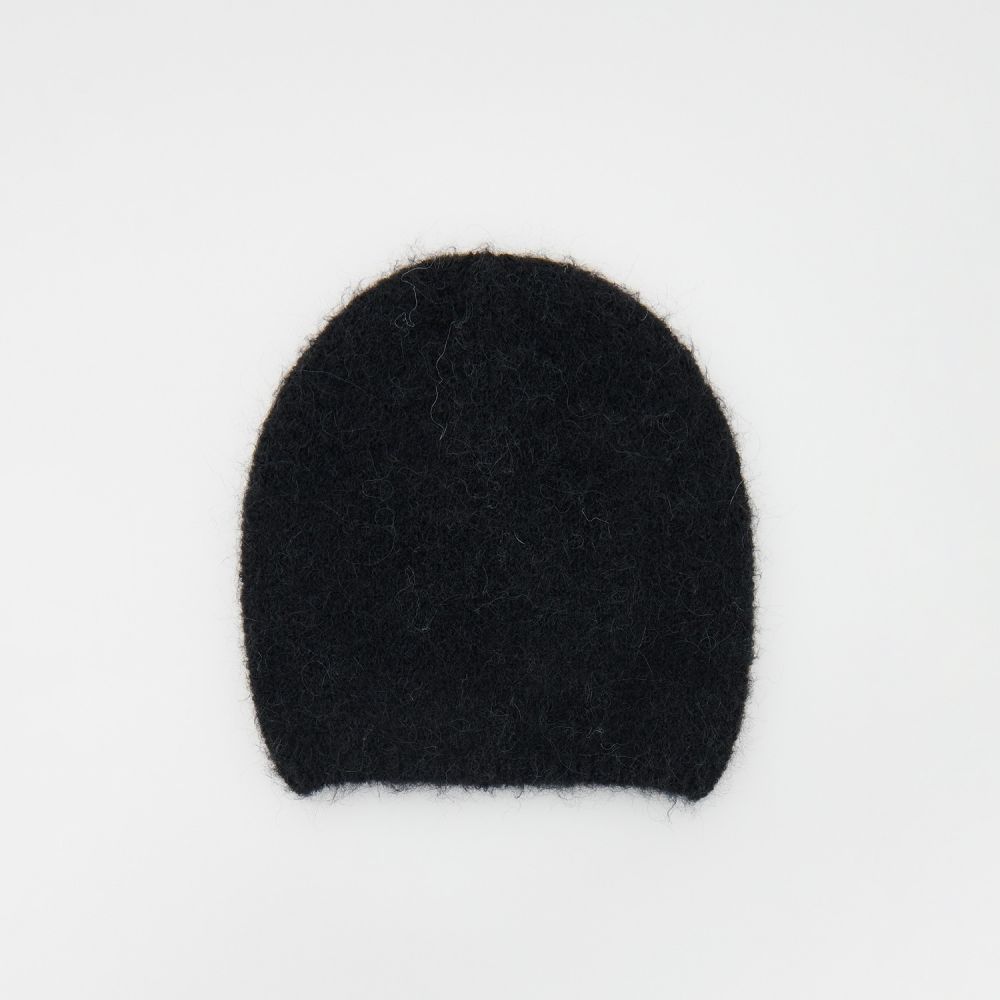 Reserved - Čiapka beanie s prímesou alpaky - Čierna