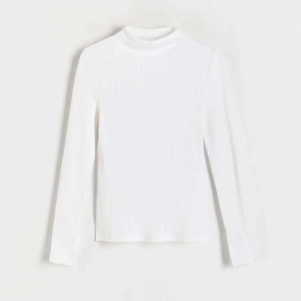Reserved - Tričko s dlhými rukávmi slim fit - Biela