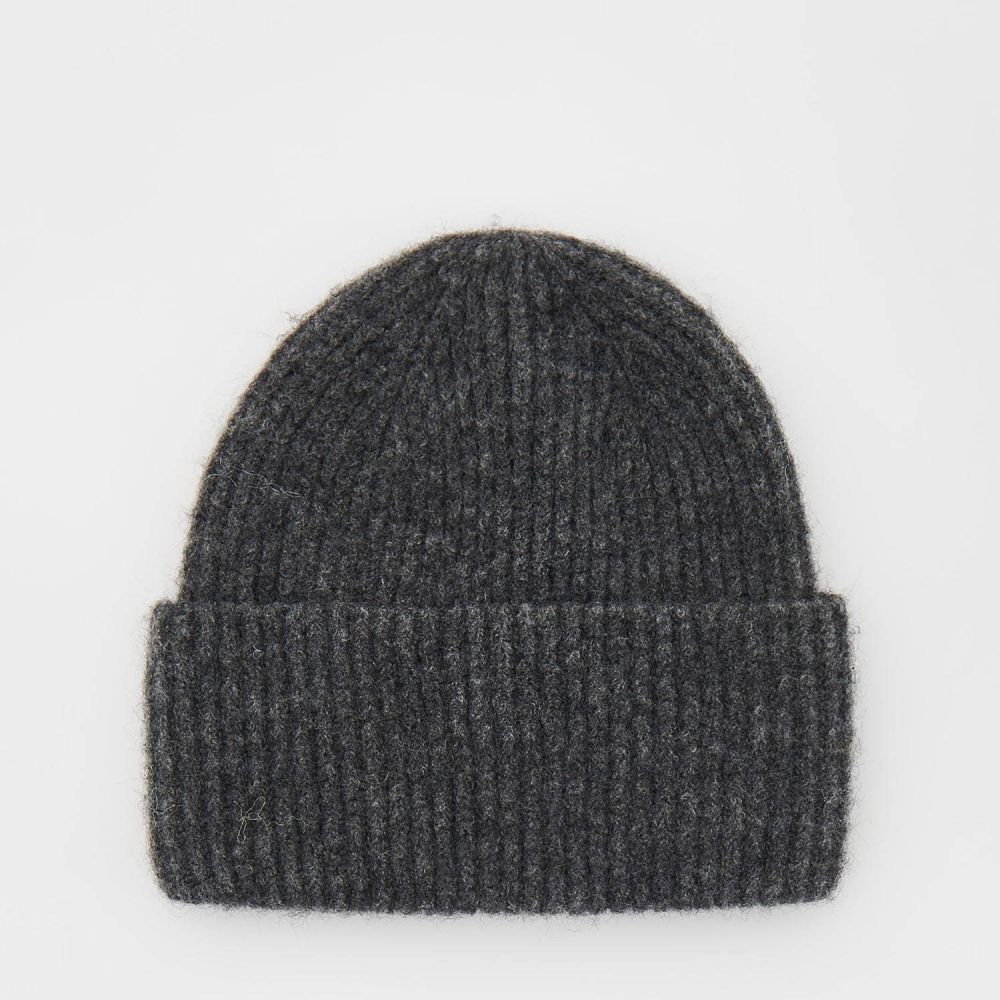 Reserved - Pletená čiapka beanie s prímesou vlny - Šedá