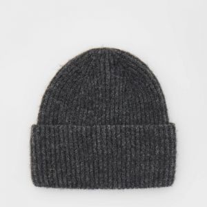 Reserved - Pletená čiapka beanie s prímesou vlny - Šedá