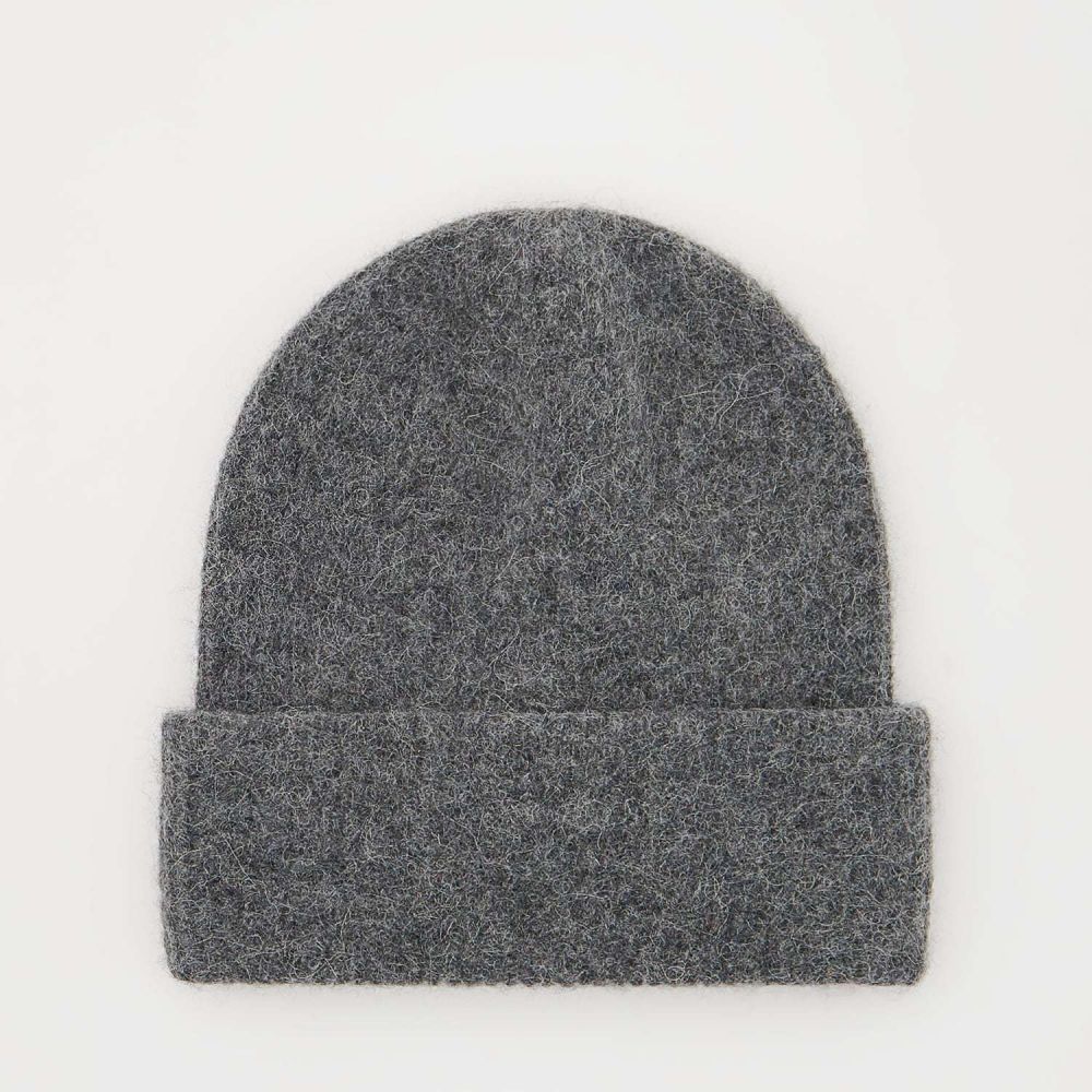 Reserved - Čiapka beanie s prímesou alpaky - Šedá