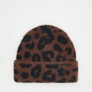 Reserved - Čiapka beanie s leoparďou potlačou - Hnědá