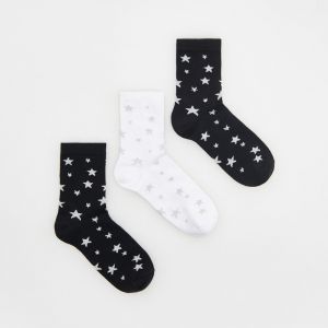Reserved - Súprava 3 bavlnených ponožiek so vzorom s motívom hviezdičiek - Čierna
