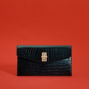 Reserved - Kožená clutch kabelka s motívom krokodílej kože - Čierna