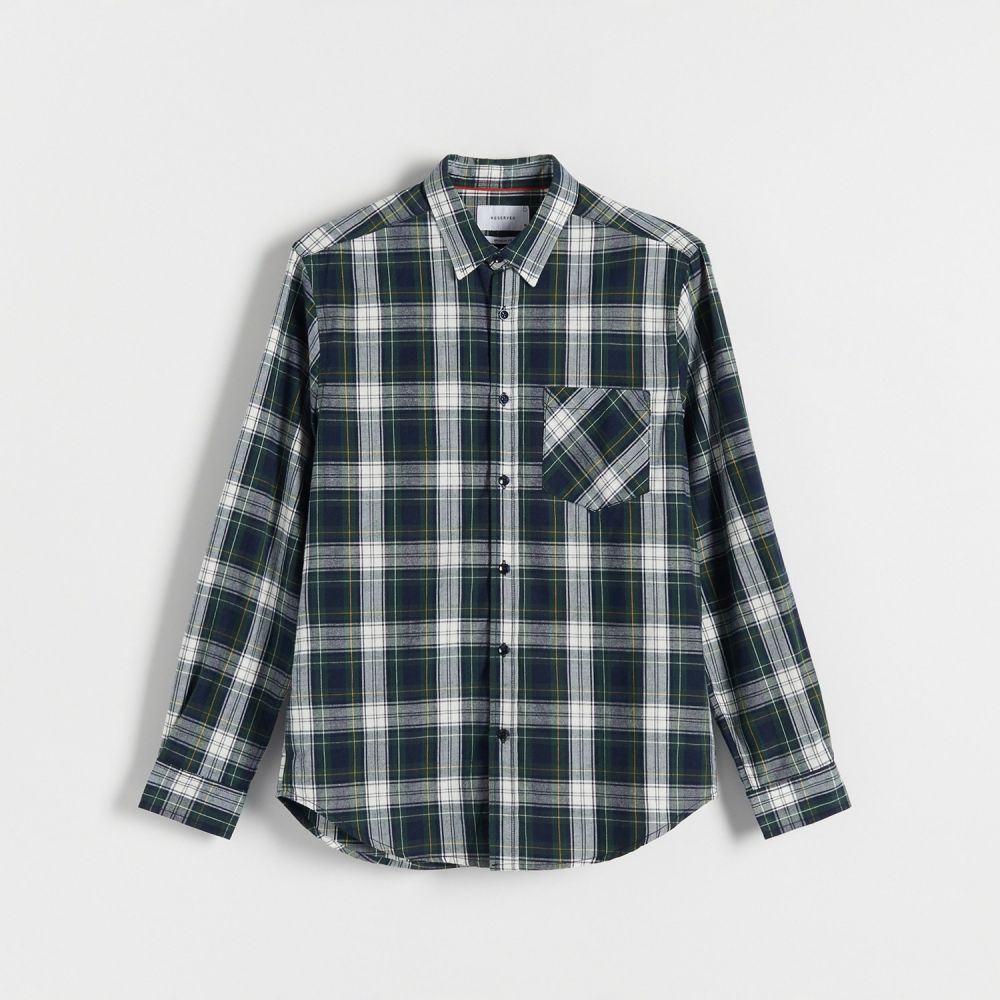 Reserved - Károvaná košeľa regular fit - Khaki
