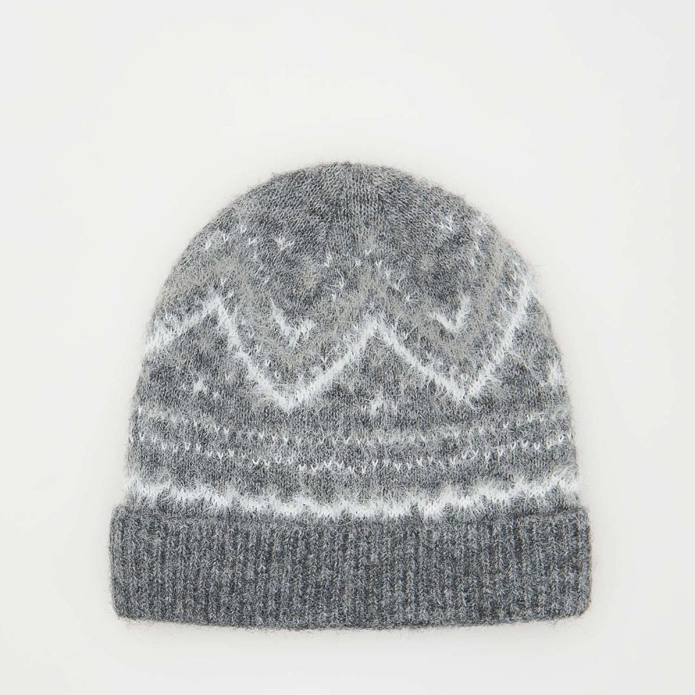 Reserved - Čiapka beanie so zimným motívom - Šedá