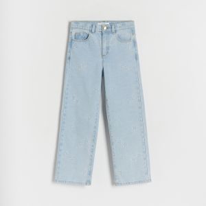 Reserved - Straight džínsy s vyšívanými detailmi - Modrá