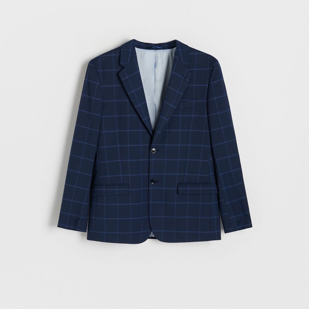 Reserved - Károvaný blejzer slim fit - Tmavomodrá