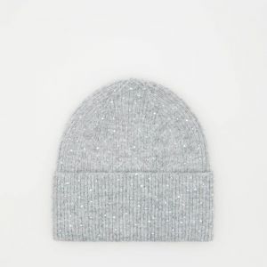 Reserved - Čiapka beanie s ozdobnými kryštálikmi - Svetlošedá