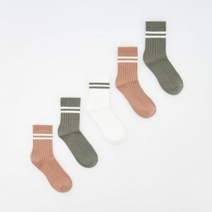 Reserved - Súprava 5 párov bavlnených ponožiek - Khaki