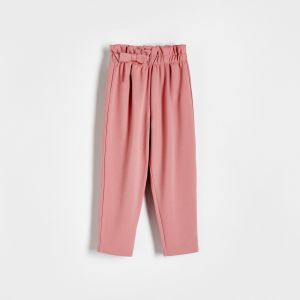Reserved - Úpletové nohavice s mašľou - Ružová